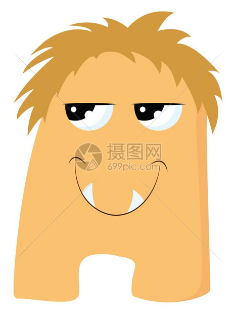 黄色的怪物有两个尖牙和大刺脚矢量彩色画或插图