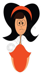 长发穿橙色头带和上衣矢量彩色绘画或插图的女孩图片