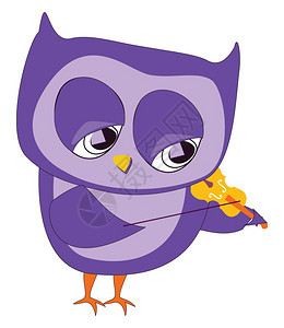 紫猫头鹰演奏黄色的小提琴向量彩色画或插图图片