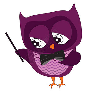 黑暗的紫色猫头鹰教音乐拿着棍子矢量彩色画或插图图片
