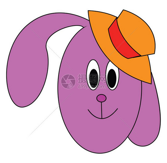 一只长耳朵的可爱兔子戴黄色和橙帽子矢量彩色画或插图图片