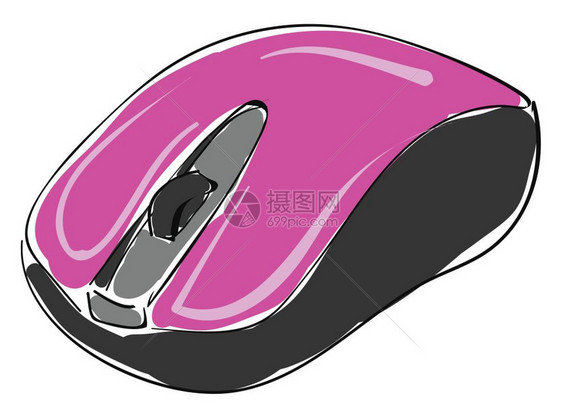 粉色计算机鼠标带有灰色滚动轮向量彩色图画或插图片