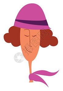 一个穿粉红色帽子和围巾矢量彩色画或插图的卷发女孩图片