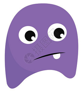 紫色可爱的小怪兽一颗牙齿向量彩色画或插图图片