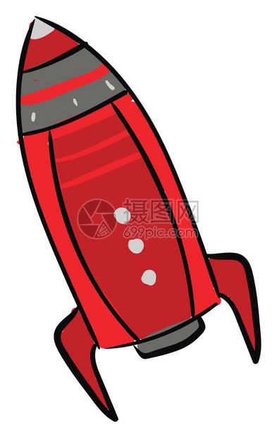 红色火箭船有三个圆窗和红鳍矢量彩色图画或插图片