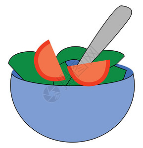 一碗 米饭一碗健康沙拉配有绿色和红蔬菜矢量彩色图画或插插画