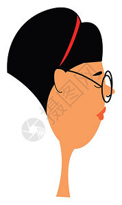 黑发短戴眼镜和红色头巾矢量彩色画或插图的妇女图片