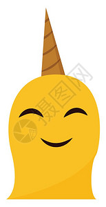 一只微笑的棕色独角兽滑板头部有条纹角闭上眼睛向量彩色画或插图图片