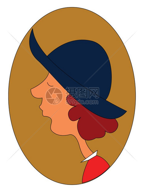 卡通可爱棕色背景的戴蓝色帽子的女孩图片