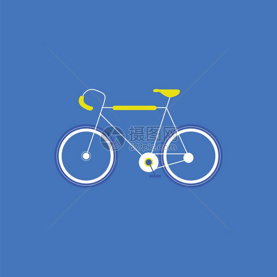 卡通蓝色背景里的自行车矢量插图图片