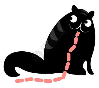 画一只大黑猫眼睛向左滚动画着一只树尾吃香肠矢量彩色图画或插图片