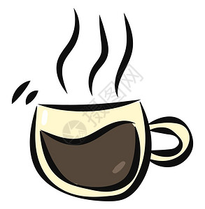 涂漆棕色咖啡杯配有把手和充满蒸热咖啡的供某个矢量的彩色绘画或插图使用图片