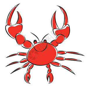 笑可爱的小红卡通螃蟹有两个尖的钉子双天线和两只眼睛是非常快乐的矢量颜色图画或插图片
