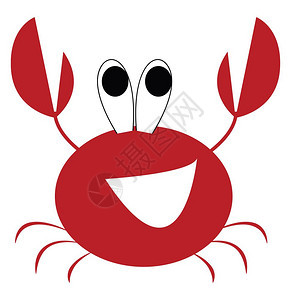 一只红色龙虾大眼睛两只尖利的爪子和小触手在笑而它的眼睛卷起矢量彩色绘画或插图图片