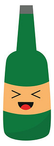 有灰帽的绿色瓶子有脸和舌头笑矢量彩色绘画或插图时被卡在外边图片
