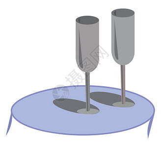 带有杯干和底的优美灰色玻璃器件都躺在蓝色咖啡桌矢量颜图或插上图片