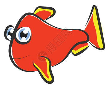 在游泳矢量彩色绘画或插图时红色的鱼两双振动眼睛三角形的尾奥瓦尔形状的鳍微笑而游泳矢量彩色绘画或插图图片