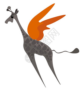 褐色长颈鹿身上涂有斑纹的料在橙色翅膀的帮助下飞得很高看起来有趣矢量颜色图画或插都很有趣图片