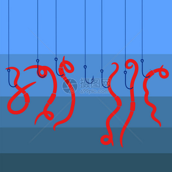 手绘扁平风鱼钩和蚯蚓图片