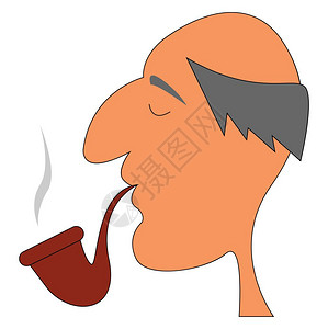 秃头老人在棕色烟管矢量彩色绘画或插图中吸烟图片素材