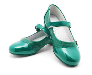 绿光皮女童鞋图片
