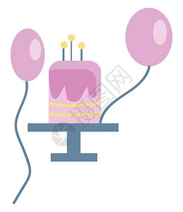 生日蛋糕和气球矢量或颜色插图图片
