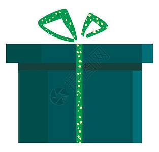 带绿色波尔卡点矢量或彩色插图的蓝礼品盒图片