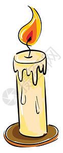 褐色站台上半熔的蜡烛清单含橙色和黄火焰矢量彩图画或插图片