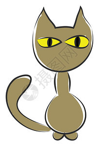 棕色猫直立地坐着大黄眼睛黑人学生矢量彩色绘画或插图图片