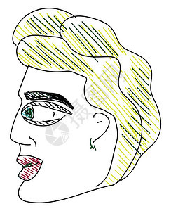 画一个金发蓝色眼睛和粉红嘴唇矢量颜色绘画或插图的男子侧面脸部图画图片