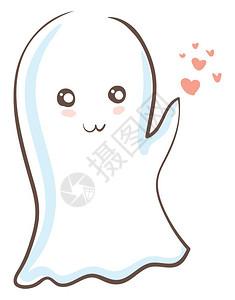 有笑容的可爱鬼魂挥舞着矢量彩色画或插图图片素材