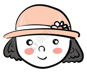 卡通可爱戴着粉红色帽子的女孩矢量插图图片
