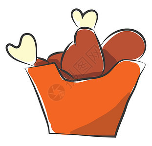 橙色的快餐盒包括深炸鸡大腿矢量彩色绘画或插图图片