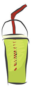 一杯次健康新鲜绿色果汁配有红矢量彩图画或插图片