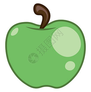 树矢量彩色绘图或插上挂着一个大成熟多汁的绿苹果图片