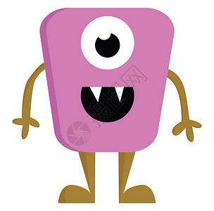 粉色和棕单眼双牙快乐的怪物矢量颜色图或插图片