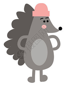 一只站着的卡通刺绣猪腰部有手头粉红色帽子看起来很可爱的矢量彩色画或插图图片