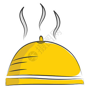 黄色大碗充满蒸汽食品覆盖圆顶形状矢量彩色图或插图片