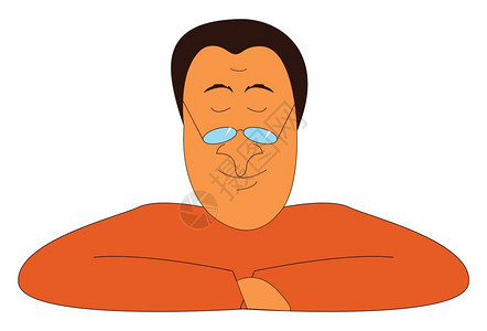 鼻子上戴眼镜的滑男子穿着橙色衬衫涂上颜或插图图片