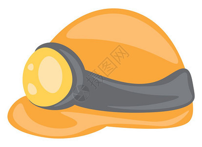 橙色矿工和r安全头盔由布或帆制成的软帽用皮纹和灯领制成上面有黄色光矢量彩图画或插图片