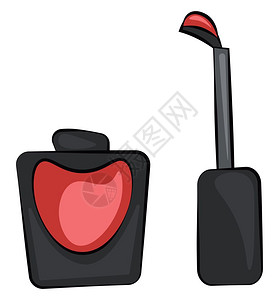 一个带红心设计图的黑色彩指甲油瓶左侧开放并配有红油漆矢量彩色图画或插图片