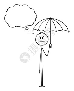 矢量卡通棒图绘制男人或商持有伞子的概念说明您的文本中含有空语音泡由Man或Businessman持有伞子和思考的矢量卡通图片