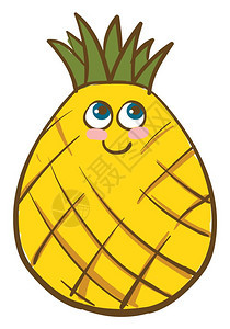 黄色菠萝的颜说明带有绿冠向量彩色图画或插图片