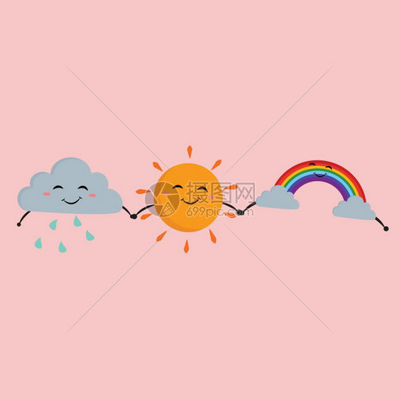 彩虹太阳和云握手 图片