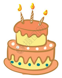 带有蜡烛矢量或颜色插图的生日蛋糕图片
