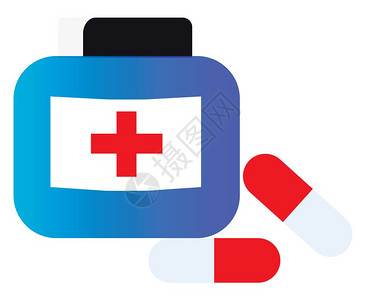 急救箱和药品矢量或彩色插图背景图片