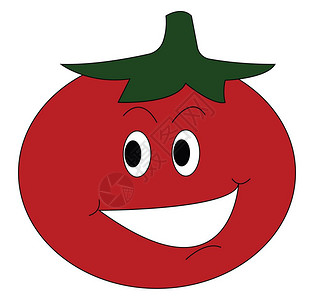 一张漫画出幅快乐的番茄有眼睛眉嘴部和下巴矢量的彩色绘画或插图图片