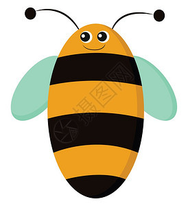 有黑色和黄条纹的奥瓦尔形蜜蜂蓝翼和两个有笑脸矢量彩色图画或插的天线图片