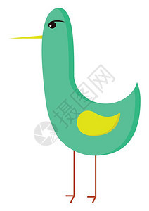 绿色彩鸟长尖黄嘴和翅膀还有棕脚矢量彩色绘画或插图图片