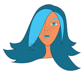 蓝头发眼睛色眉毛和嘴唇的女孩她头发是两种蓝色矢量彩图画或插的阴影图片